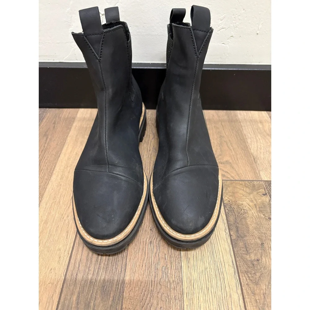 TOMS‎ Laguna Chelsea Boots Mens 11 Black Leather Lug Sole Cap Toe 10018632
